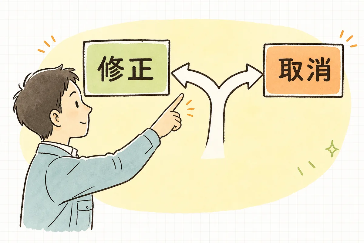 修正と取消の違いを、数量を直す道と登録そのものを消す道の二手に分けて確かめる産廃の事務担当者