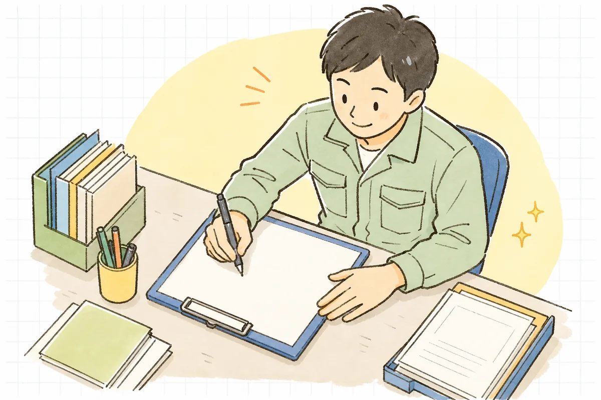受けたクレームの日時・場所・内容・天候などを記録用紙に書き留めている担当者の手元