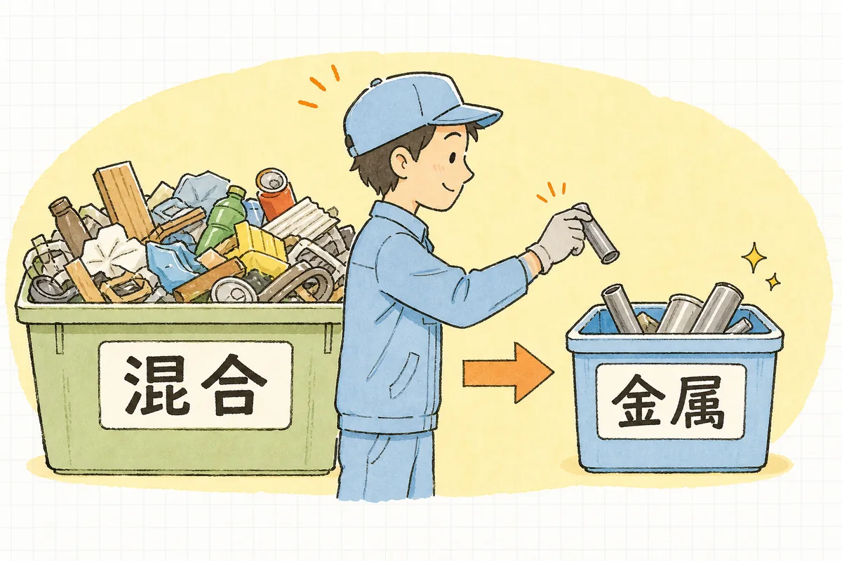 混ざった廃棄物の中から、量の多い1種類だけを専用の容器に取り分ける分別の考え方
