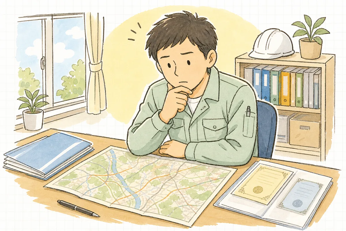 都道府県をまたぐ運搬ルートを地図で確認しながら、どの自治体の許可がいるか考える産廃の現場担当者