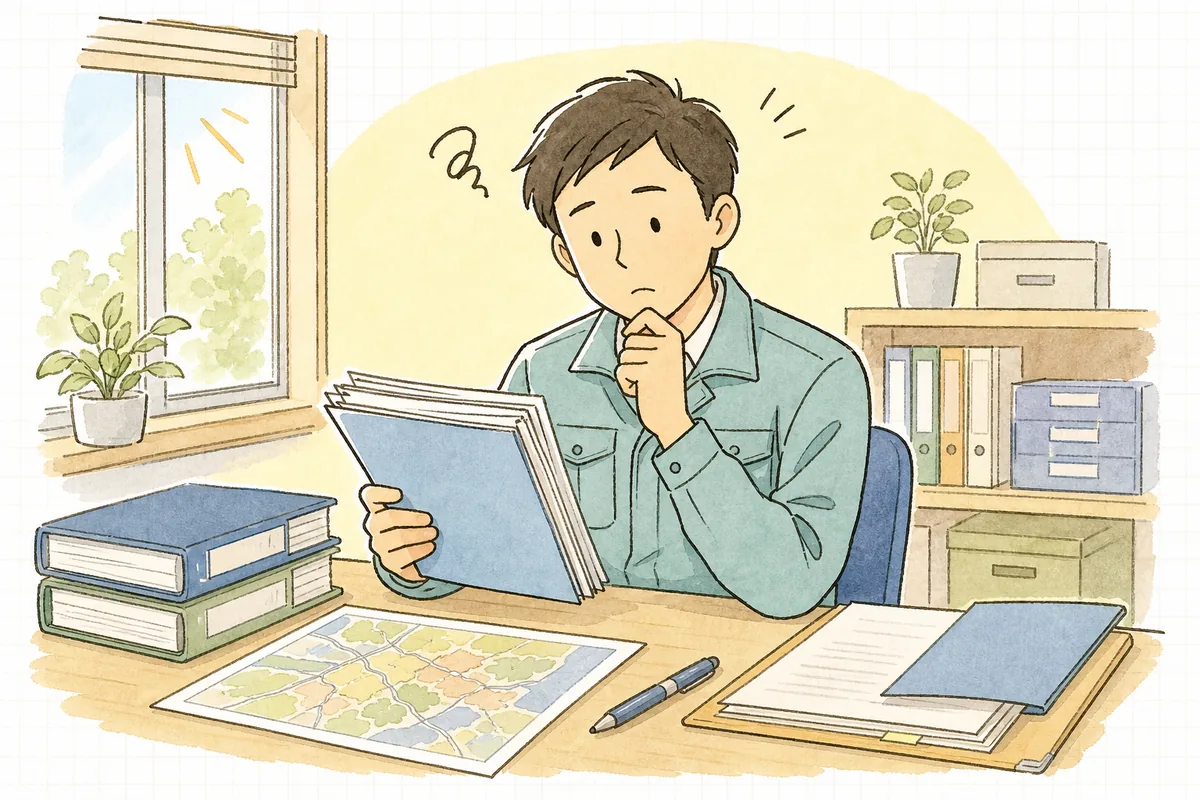 都道府県庁と市役所、どちらの窓口に許可申請を出せばいいか申請書を手に考える産廃の現場担当者