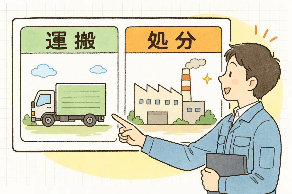 運搬を頼んだ会社と処分を頼んだ会社を別々の欄に書き分ける、受託者欄のイメージ図