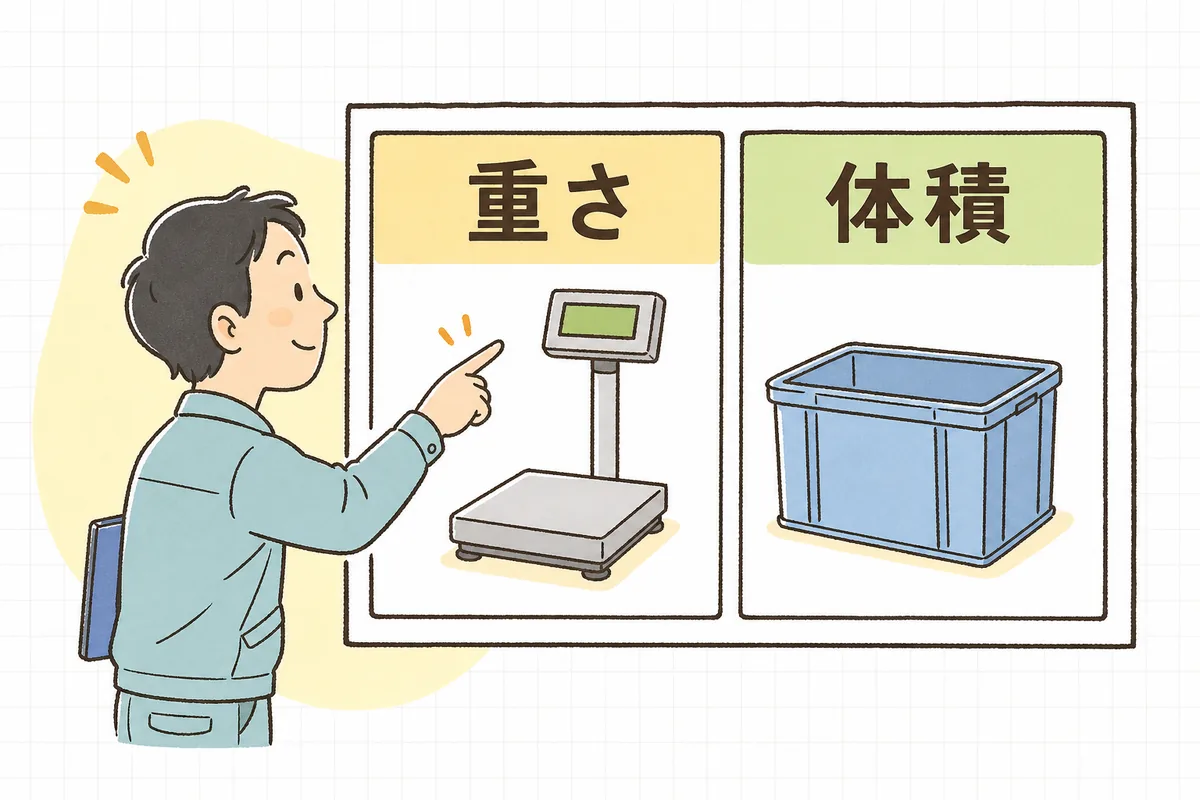 重さで計れるものはトンやキロ、体積で把握するものはリューベ、と品目ごとに単位を選ぶイメージ図
